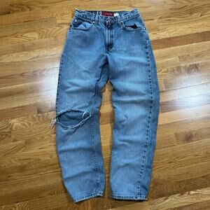 Levi's Women's Straight Leg Jeans - Medium Blue Distressed Knee